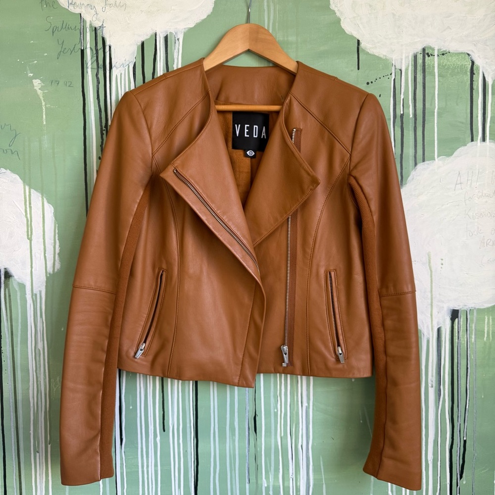 Veda Women's Cognac Leather Jacket